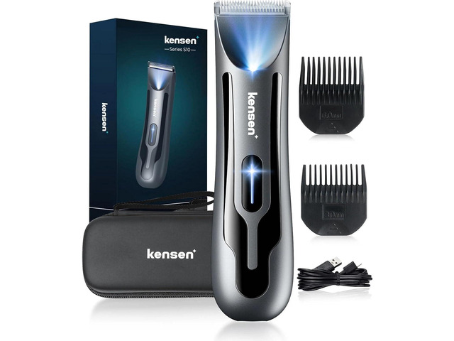 kensen Body Hair Trimmer for Men - Groin & Pubic Hair Trimmer with LED Light, Manscape Body Shavers for Men with Ceramic Blades Ball Shaver IPX7...