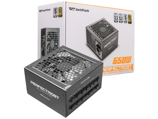 darkFlash PMT650 650W Fully Modular ATX Power Supply, 80 PLUS Gold, ATX 3.1 & PCIe 5.1 Ready, Native 12V-2x6, Japanese 105°C Capacitors, Black