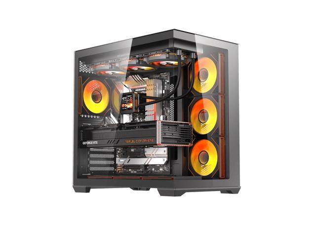 darkFlash C280 E-ATX Gaming PC Case, 270° Frameless Dual Tempered Glass, 7× PWM Fans Included, Vertical GPU Mount, Back Connect Motherboard Ready,...