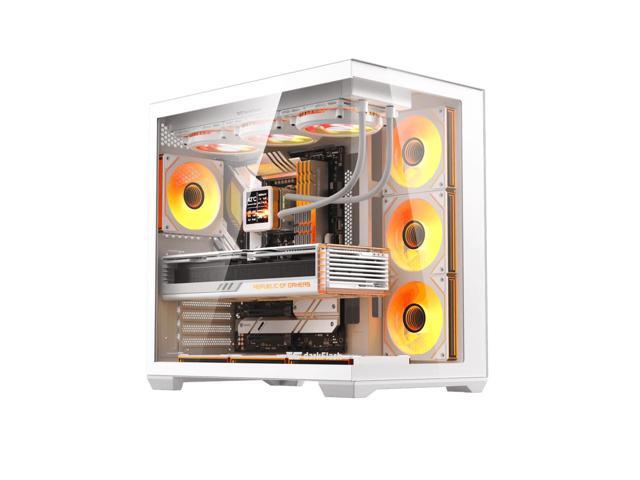 darkFlash C280 E-ATX Gaming PC Case, 270° Frameless Dual Tempered Glass, 7× PWM Fans Included, Vertical GPU Mount, Back Connect Motherboard Ready,...