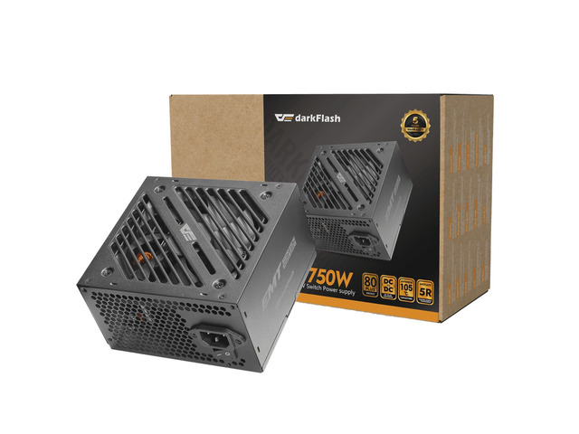 darkFlash EMT750 750W Non-Modular ATX Power Supply, 80 PLUS Bronze, Japanese 105°C Capacitors, DC-to-DC, 120mm FDB Fan, Active PFC, 5-Year Warranty