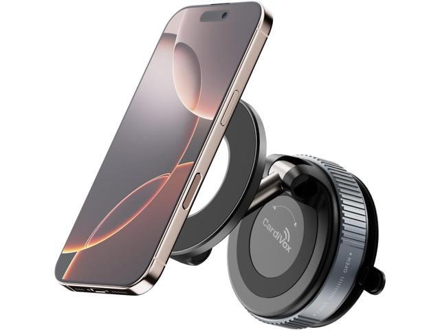 CardiVox Universal Magnetic Car Phone Holder Dashboard & Windshield Mount 360° Full Rotation Foldable Retractable Vacuum Suction Cup Stand - Black
