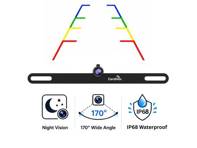 CardiVox License Plate Backup Camera HD Rear View Camera with Night Vision, 170° Wide Angle, Waterproof IP68, Universal, Black