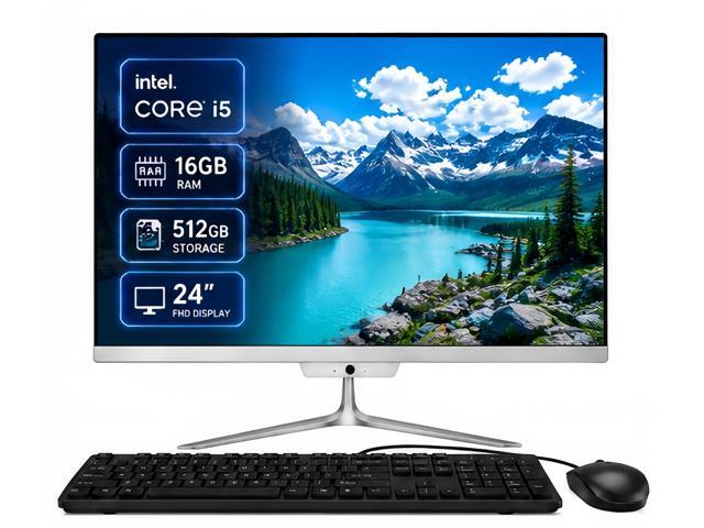 All-in-One Desktop PC 24' FHD Intel Core i5 up to 3.6GHz, 16GB RAM, 512GB SSD, Built-in HD Webcam,White (Mouse & Keyboard)