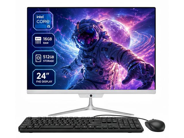 All in one pc, 24' FHD Intel Core i5 up to 3.6GHz, 16GB RAM, 512GB SSD, Built-in HD Webcam, Win 10, White (Mouse & Keyboard)