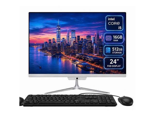 All-in-One Desktop 24' FHD Intel Core i5 up to 3.6GHz, 16GB RAM 512GB SSD, Built-in HD Webcam 2.1 Speakers, Windows 10 White with Wired Keyboard &...