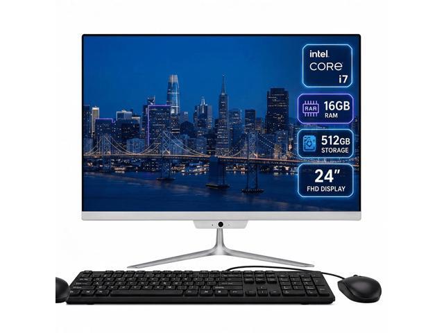 All-in-One Desktop Computer 24-inch, Intel Core i7 up to 4.0 GHz 16GB RAM, 512GB SSD, Windows 10, Webcam, Includes Wired Keyboard and Mouse, White