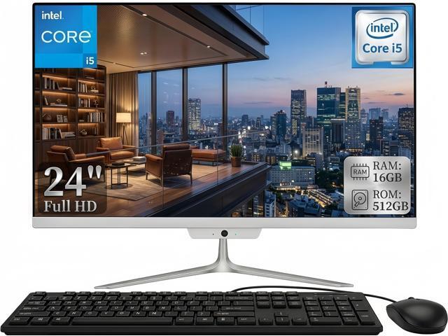 All-in-One Desktop 24' FHD Intel Core i5 up to 3.6GHz, 16GB RAM, 512GB SSD, Built-in HD Webcam, White (Mouse & Keyboard)