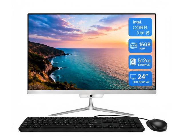 All in one desktop computer, 24' FHD Intel Core i5 up to 3.6GHz, 16GB RAM, 512GB SSD, Built-in HD Webcam, Win 10, White (Mouse & Keyboard)