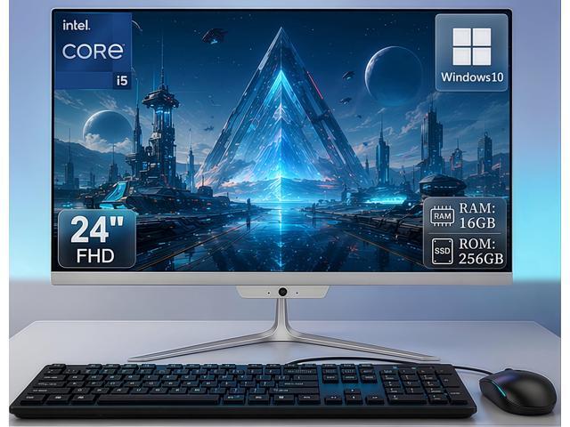All in one desktop computer, 24' FHD Intel Core i5 up to 3.6GHz, 16GB RAM, 256GB SSD, Built-in HD Webcam, Win 10, White (Mouse & Keyboard)