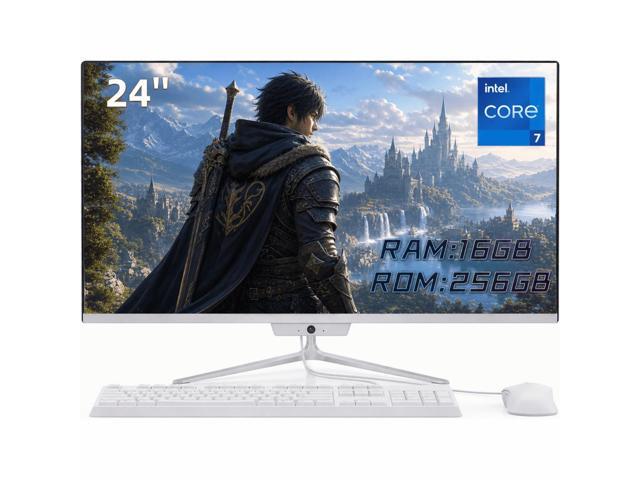 24 Inch FHD All-in-One Desktop PC Intel Core i7 4.0GHz 16GB RAM 256GB SSD Windows 10 with Wired Keyboard & Mouse (White)