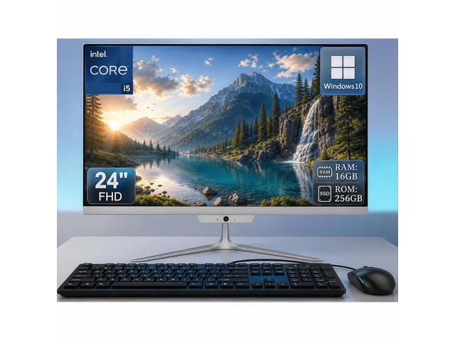 24 Inch FHD All-in-One Desktop PC, Intel Core i5 3.6GHz, 16GB RAM 256GB SSD, Built-in HD Webcam, Windows 10, White, Wired Keyboard & Mouse