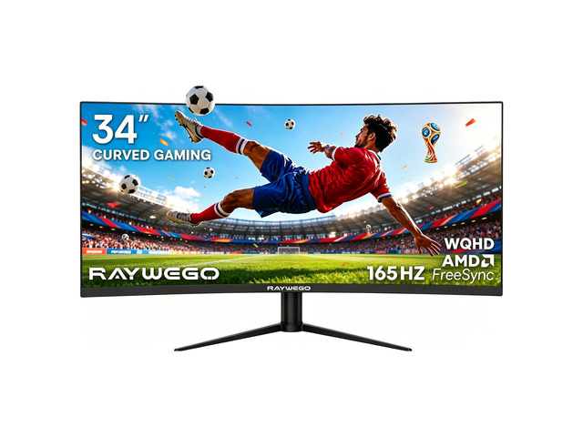 Raywego 34 Inch Ultrawide Gaming Curved Monitor, UWQHD 1440P Gaming Monitor, 165Hz, 1500R, Tilt/Height Adjustable, 127% sRGB, FreeSync, Eye Care,...