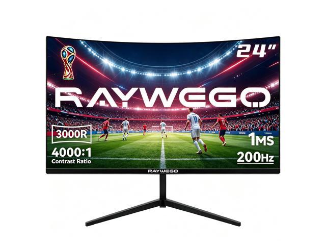 Raywego 24 Inch Curved Gaming Monitor, 200Hz FHD 1080P, 3000R, 1ms MPRT, Frameless, FreeSync, DP & HDMI Ports, VESA(75mm x 75mm), 250cd/m&sup2;...