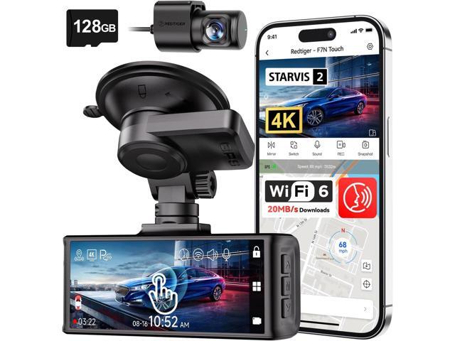 4K STARVIS 2 Dash Cam Front and Rear, 5GHz WiFi 20MB/s Download, 128GB Card Included, Voice Control, Dash Camera for Cars with 3.18' Touch Screen,.