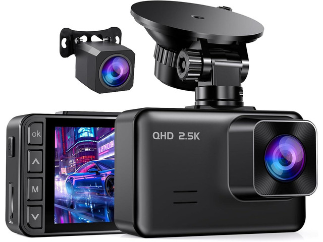 Dash Cam Front and Rear, 2.5K+1080P Dual Camera for Cars, 2' IPS Screen WDR Night Vision, 170° Lens, G-Sensor, Loop Recording, 256GB Max, 24H...
