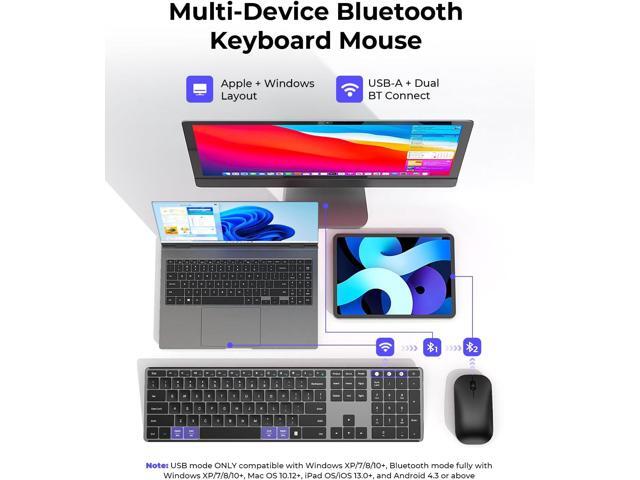 seenda Wireless Bluetooth Keyboard and Mouse Combo (USB + Dual BT), SKM64-3 Multi-Device Rechargeable Slim Keyboard and Mouse, Compatible for Win...