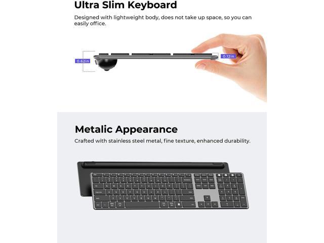 seenda Wireless Bluetooth Keyboard and Mouse Combo (USB + Dual BT), SKM64-3 Multi-Device Rechargeable Slim Keyboard and Mouse, Compatible for Win...