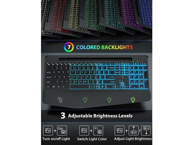 Wireless Keyboard and Mouse Backlits, Wrist Rest, LED Mouse, Rechargeable Ergonomic Keyboard with Phone Holder, Silent Light Up Combo for Computer,...