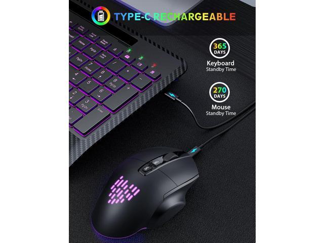 Wireless Keyboard and Mouse Backlits, Wrist Rest, LED Mouse, Rechargeable Ergonomic Keyboard with Phone Holder, Silent Light Up Combo for Computer,...