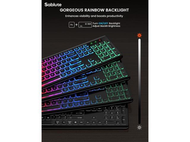 SABLUTE Wireless Keyboard and Mouse Backlit, Quiet Light Up Keys, Tilt Legs, Sleep Mode - Rechargeable USB Cordless Combo for Computer, iMac, PC,...