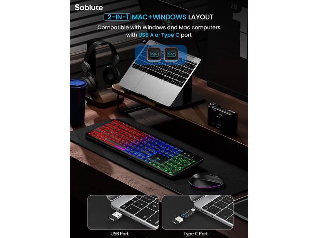 SABLUTE Wireless Keyboard and Mouse Backlit, Quiet Light Up Keys, Tilt Legs, Sleep Mode - Rechargeable USB Cordless Combo for Computer, iMac, PC,...