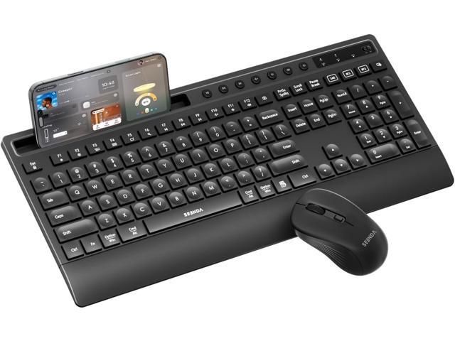 seenda Bluetooth Keyboard and Mouse Combo, Multi-Device Ergonomic Keyboard Mouse with Phone Holder, Full Size Wireless Quiet Combo Compatible for...