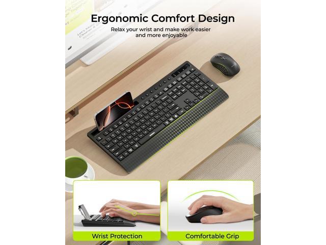 seenda Bluetooth Keyboard and Mouse Combo, Multi-Device Ergonomic Keyboard Mouse with Phone Holder, Full Size Wireless Quiet Combo Compatible for...