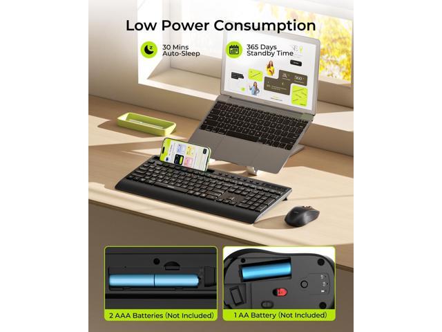 seenda Bluetooth Keyboard and Mouse Combo, Multi-Device Ergonomic Keyboard Mouse with Phone Holder, Full Size Wireless Quiet Combo Compatible for...
