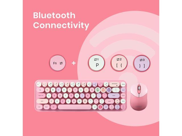 Perixx PERIDUO-802PK Bluetooth Mini Keyboard and Mouse Combo - Retro Round Key Caps - Pastel Pink - US English