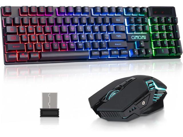 CHONCHOW USB Wireless Gaming Keyboard and Mouse Combo, LED Backlit Ergonomic Mechanical Feeling Keyboard, Rechargeable 2500mAh Battery,.