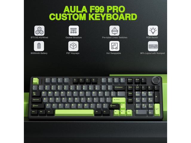 AULA F99 Pro Wireless Mechanical Keyboard with Knob,Creamy Sound,Tri-Mode BT5.0/USB-C/2.4GHz Hot Swappable Keyboard,Gasket Structure,RGB Backlit...
