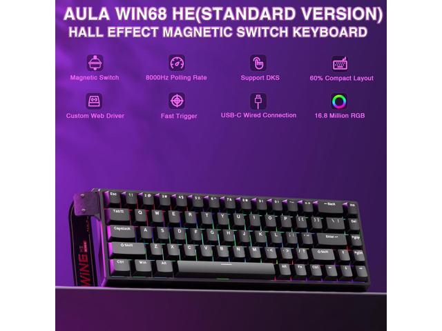 AULA WIN68 HE Mechanical Gaming Keyboard 60%, Hall Effect Magnetic Switch, Fast Trigger Mode Adjustable Actuation, 8000Hz Polling Rate, RGB...