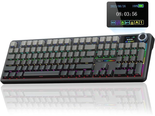AULA F108 PRO - Wireless Mechanical Keyboard with Screen & Knob,Full Size Keyboard with 8000mAh Battery,Pre-lubed Switches,Side Printed PBT...