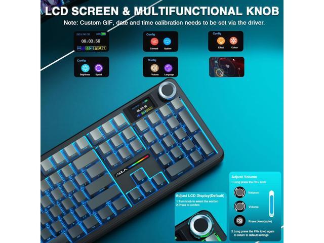 AULA F108 PRO - Wireless Mechanical Keyboard with Screen & Knob,Full Size Keyboard with 8000mAh Battery,Pre-lubed Switches,Side Printed PBT...