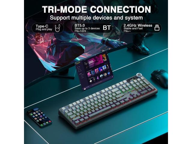 AULA F108 PRO - Wireless Mechanical Keyboard with Screen & Knob,Full Size Keyboard with 8000mAh Battery,Pre-lubed Switches,Side Printed PBT...