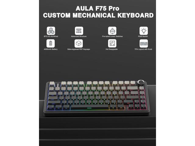 AULA F75 Pro Wireless Mechanical Keyboard,75% Hot Swappable Custom Keyboard with Knob,RGB Backlit,Pre-lubed Reaper Switches,Side Printed PBT...