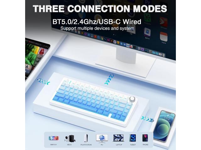 AULA F75 Pro Wireless Mechanical Keyboard,75% Hot Swappable Custom Keyboard,RGB Backlit,Pre-lubed Linear Switches,Side Printed PBT Keycaps...