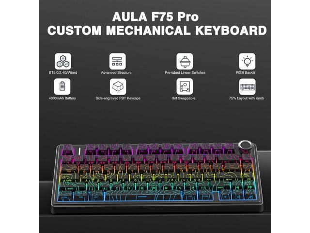 AULA F75 Pro Wireless Mechanical Keyboard with Knob,75% Hot Swappable Custom Gaming Keyboards,RGB Backlit,Pre-lubed Switches,Side Printed PBT...