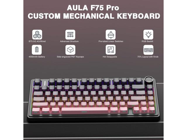 AULA F75 Pro Wireless Mechanical Keyboard,75% Hot Swappable Custom Keyboard,RGB Backlit,Pre-lubed Reaper Switches,Side Printed PBT Keycaps...