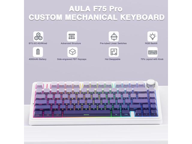 AULA F75 Pro Wireless Mechanical Keyboard,75% Hot Swappable Custom Keyboard,RGB Backlit,Pre-lubed Linear Switches,Side Printed PBT Keycaps...