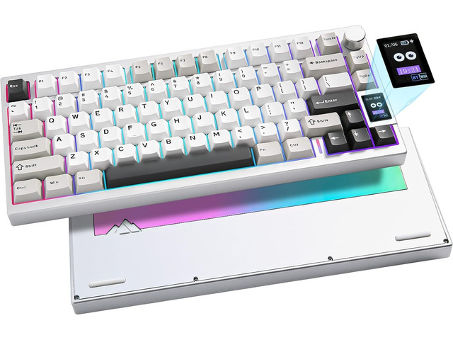 YUNZII AL80 Wireless Mechanical Keyboard,Full Aluminum CNC, Smart LCD Display,Hot Swappable Gasket Mount 75% Layout with Knob,BT/2.4G/USB-C,QMK/VIA...