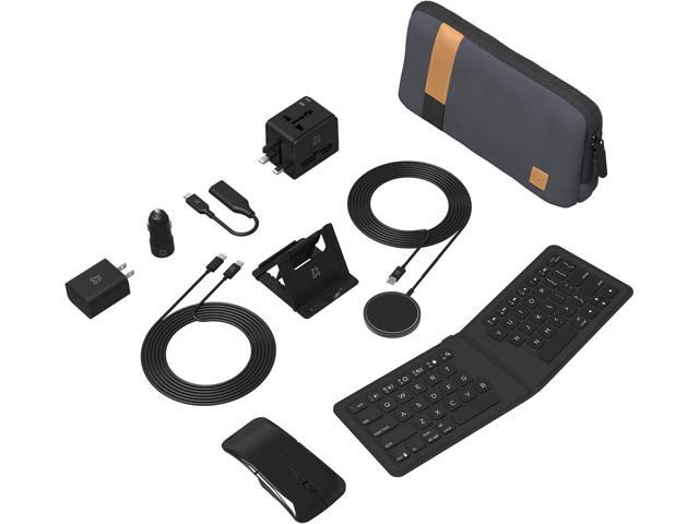 ZAGG Desktop Essentials International Travel Kit - International Power Adapter, Foldable Bluetooth Keyboard, Mouse, Wireless Charger, USB C...