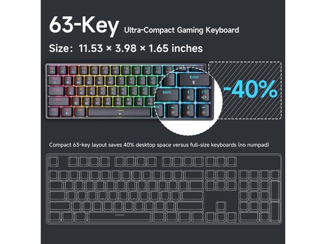 DIERYA DK63 60% Wireless Mechanical Gaming Keyboard Bluetooth/2.4G/Wired RGB Backlit Anti-Ghosting Compact 63-Keys Mini Keyboard with Red...