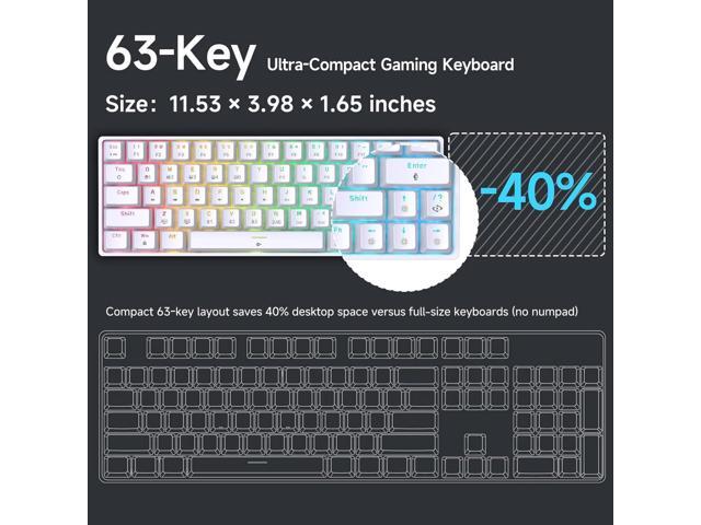 DIERYA DK63 60% Wireless Mechanical Gaming Keyboard Bluetooth/2.4G/Wired RGB Backlit Anti-Ghosting Compact 63-Keys Mini Keyboard with Red...