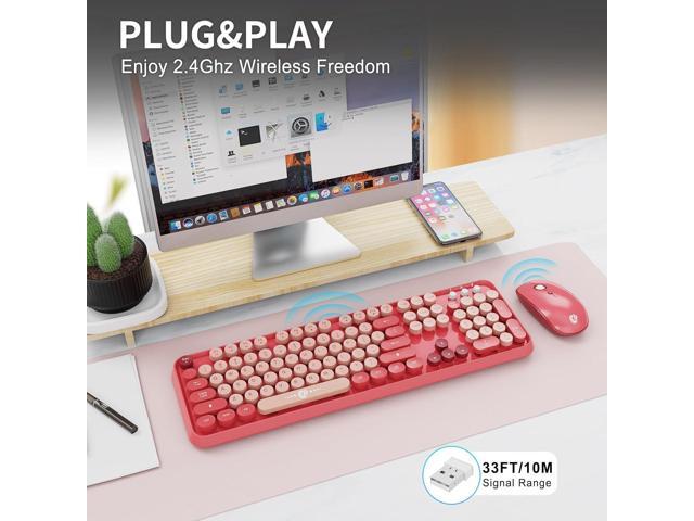 Wireless Keyboard and Mouse Combo, 2.4GHz Colorful Keyboard for Office Computer PC Desktops Laptop (104 Keys-Rose Pink)