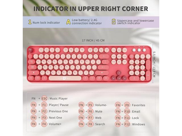 Wireless Keyboard and Mouse Combo, 2.4GHz Colorful Keyboard for Office Computer PC Desktops Laptop (104 Keys-Rose Pink)