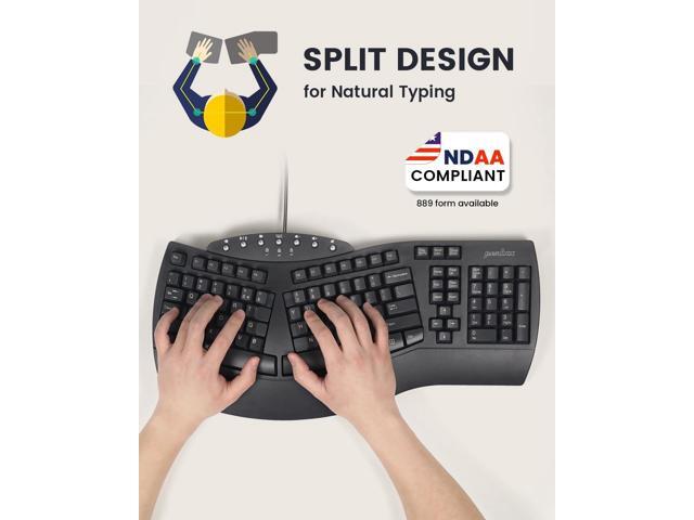 Perixx PERIBOARD-512B Wired Ergonomic Keyboard - Split Keyboard, Wrist Rest, Natural Typing - Wired USB Connectivity - US English - Black