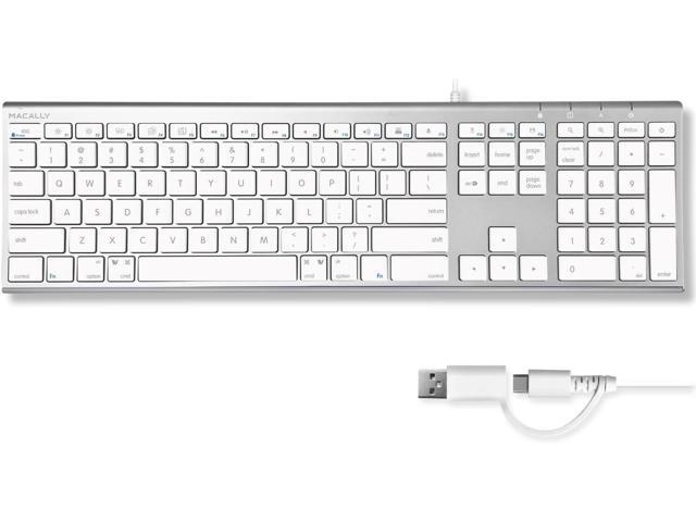 Macally Wired Keyboard for Mac (Upgraded Dual USB A + C Plug) - USB C Keyboard - Ultra Slim, 20 Shortcuts, 110 Scissor Keys - Compatible with Apple...