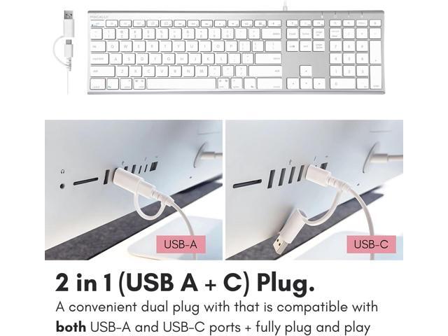 Macally Wired Keyboard for Mac (Upgraded Dual USB A + C Plug) - USB C Keyboard - Ultra Slim, 20 Shortcuts, 110 Scissor Keys - Compatible with Apple...